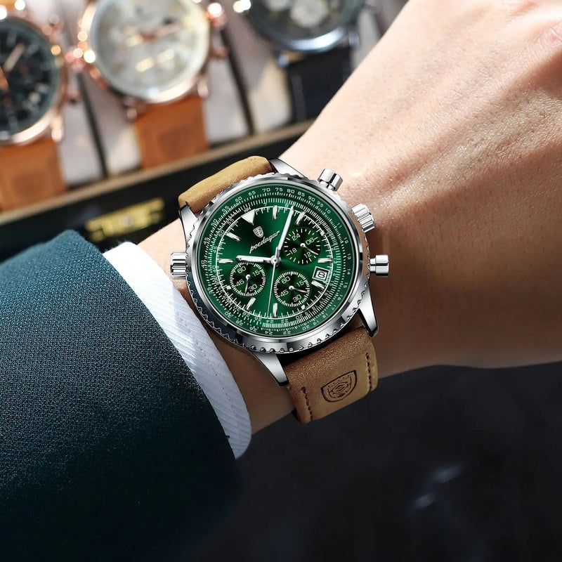 Relógio masculino de luxo POEDAGAR, à prova d'água, luminoso, com data, cronógrafo, esportivo, de pulso, em couro, quartzo.