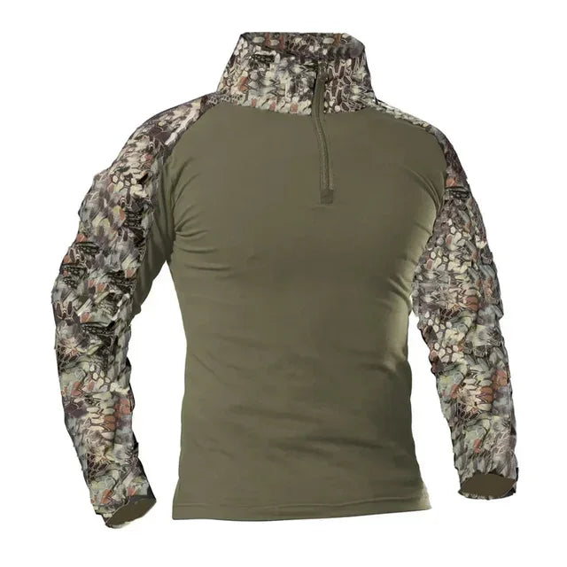 Camiseta tática masculina para atividades ao ar livre, caminhadas, combate militar, camuflagem CP, manga longa, caça, escalada, algodão, roupas esportivas.