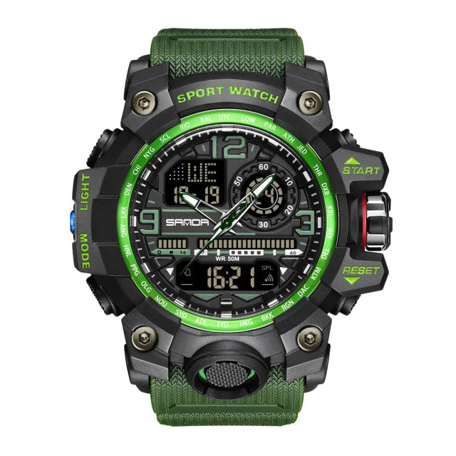 Relógio Digital Masculino SANDA 3133, Estilo Militar Esportivo, Cronômetro, Quartzo, Marca de Luxo, LED, Resistente à Água, Relógio Eletrônico Masculino