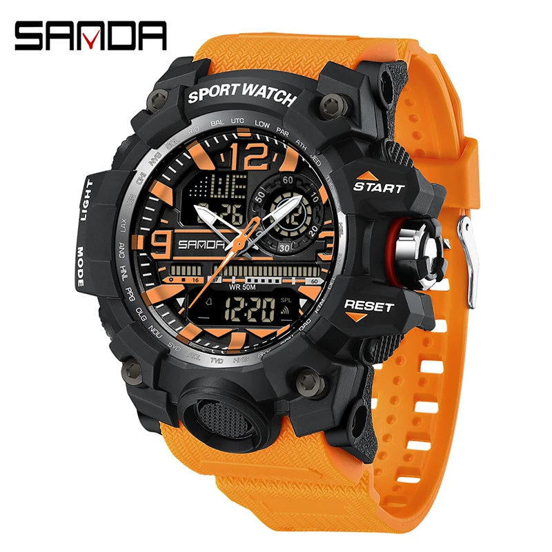 Relógio Digital Masculino SANDA 3133, Estilo Militar Esportivo, Cronômetro, Quartzo, Marca de Luxo, LED, Resistente à Água, Relógio Eletrônico Masculino