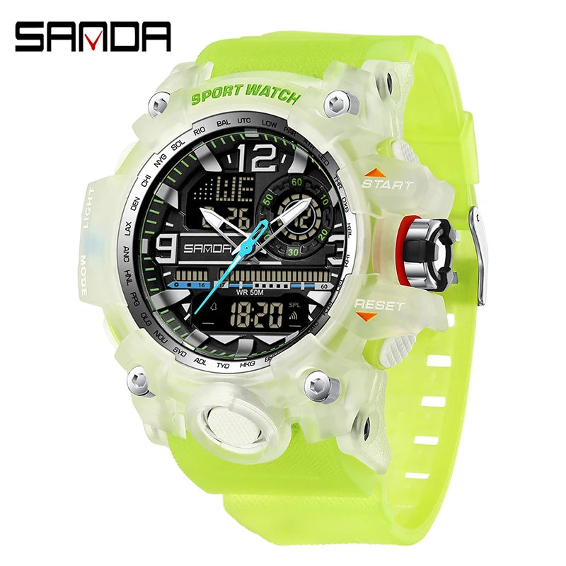 Relógio Digital Masculino SANDA 3133, Estilo Militar Esportivo, Cronômetro, Quartzo, Marca de Luxo, LED, Resistente à Água, Relógio Eletrônico Masculino