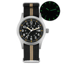 Relógio militar Militado ML05 com movimento de quartzo Ronda 515, cristal de safira abaulado com revestimento antirreflexo de alta transparência e luminescência, 38 mm, estilo vintage.