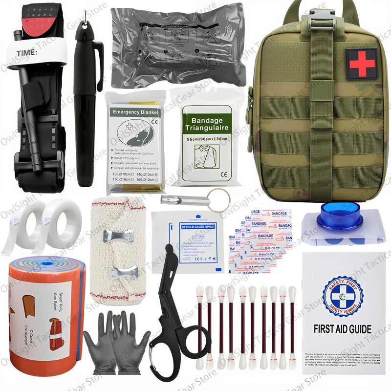 Outdoor Survival First Aid Kit with Molle Bag Medical Emergency IFAK Military Tourniquet Bleeding Control Israel Bandage