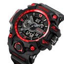 Relógio esportivo militar à prova de choque Skmei para homens, com design moderno, duplo fuso horário, mostrador grande, cronógrafo LED, à prova d'água e alarme.