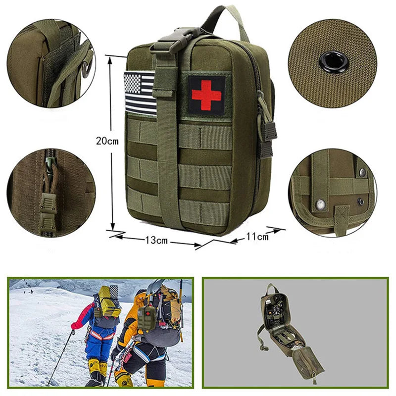 Kit de primeiros socorros de sobrevivência, conjunto completo de sobrevivência com sistema Molle, equipamento para atividades ao ar livre, kit de emergência, bolsa para traumas, kit de primeiros socorros individual para camping, trilhas e aventuras.