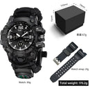 Relógio de pulso masculino multifuncional para atividades ao ar livre, com bússola, à prova d'água, movimento de quartzo LED e tecnologia digital.