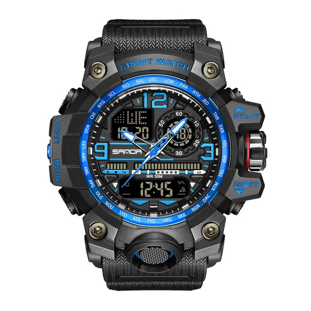 Relógio Digital Masculino SANDA 3133, Estilo Militar Esportivo, Cronômetro, Quartzo, Marca de Luxo, LED, Resistente à Água, Relógio Eletrônico Masculino