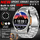 Novo Smartwatch GPS 2025 com mapas offline, memória de 4GB, reprodutor de vídeo, relógio inteligente esportivo militar masculino, resistente à água até 30m para natação, tela AMOLED.