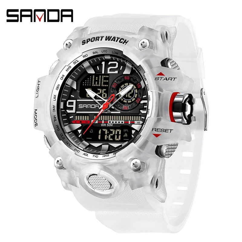 Relógio Digital Masculino SANDA 3133, Estilo Militar Esportivo, Cronômetro, Quartzo, Marca de Luxo, LED, Resistente à Água, Relógio Eletrônico Masculino