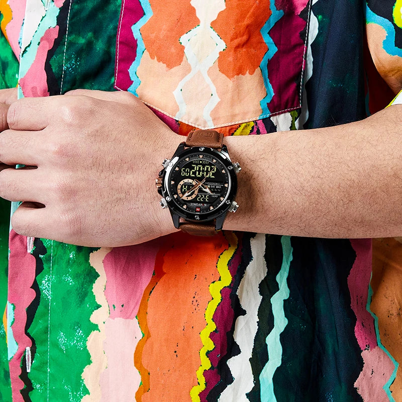 Relógio masculino NAVIFORCE, digital, esportivo, de luxo, marca renomada, com pulseira de couro militar, LED, quartzo, original para negócios.