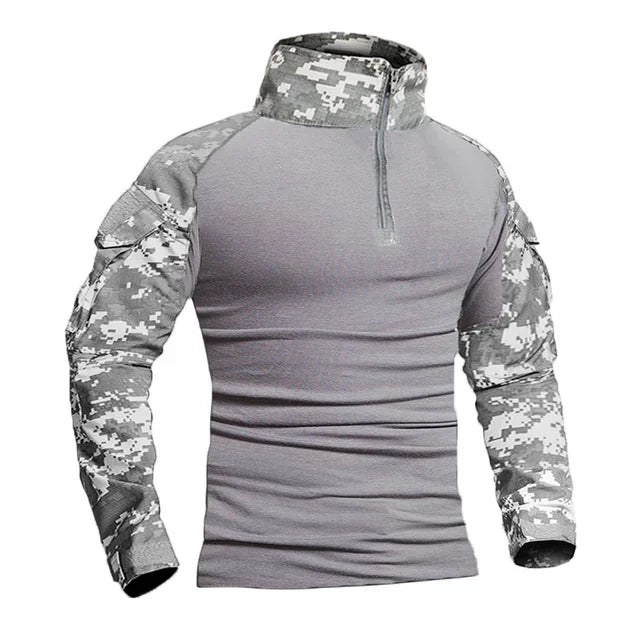 Camiseta tática masculina para atividades ao ar livre, caminhadas, combate militar, camuflagem CP, manga longa, caça, escalada, algodão, roupas esportivas.