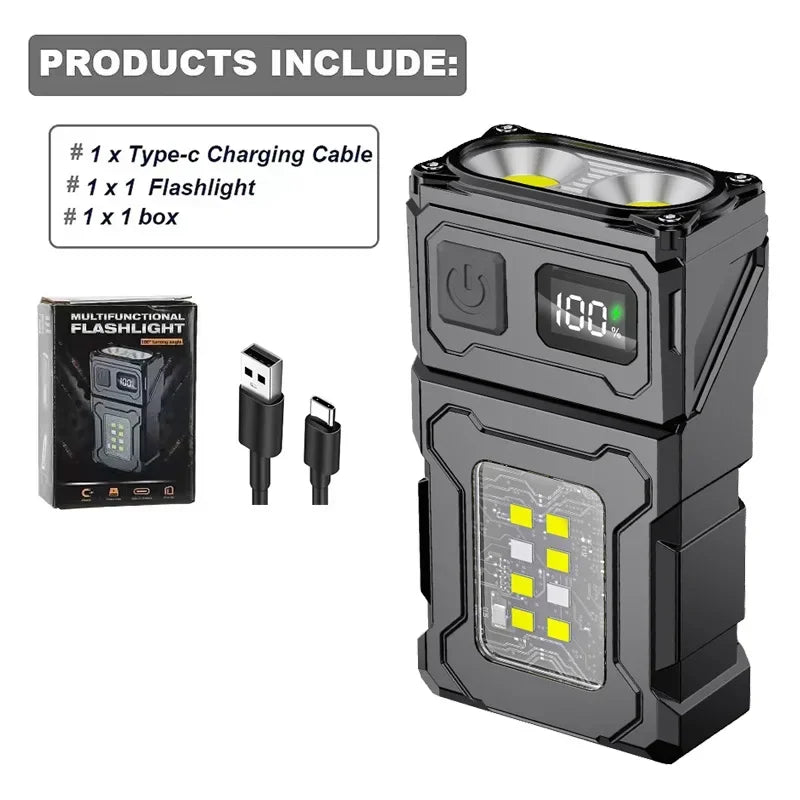 2/1 unidades Lanterna portátil super brilhante MINI USB recarregável com LED magnético na cauda e luz de emergência COB para camping e trilhas