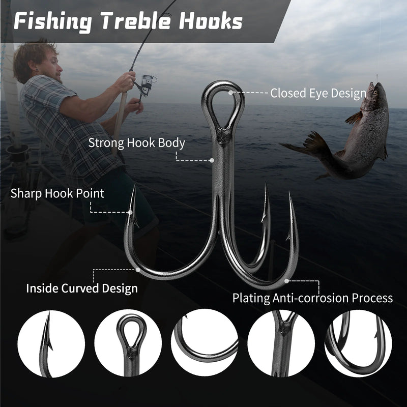 9KM 10Pcs Fishing Treble Hooks 3X Triple Hook Sea Fishing Hooks for Hard Lures for Freshwater Saltwater