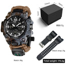 Relógio de pulso masculino multifuncional para atividades ao ar livre, com bússola, à prova d'água, movimento de quartzo LED e tecnologia digital.