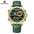 Relógio masculino NAVIFORCE, digital, esportivo, de luxo, marca renomada, com pulseira de couro militar, LED, quartzo, original para negócios.