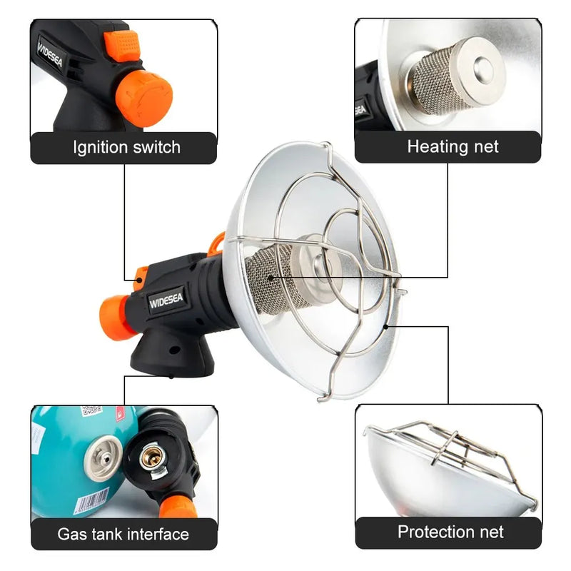 Aquecedor de camping portátil Widesea em aço inoxidável, lareira para inverno, fogão a gás para trilhas e equipamentos de sobrevivência.