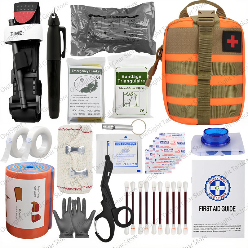 Outdoor Survival First Aid Kit with Molle Bag Medical Emergency IFAK Military Tourniquet Bleeding Control Israel Bandage