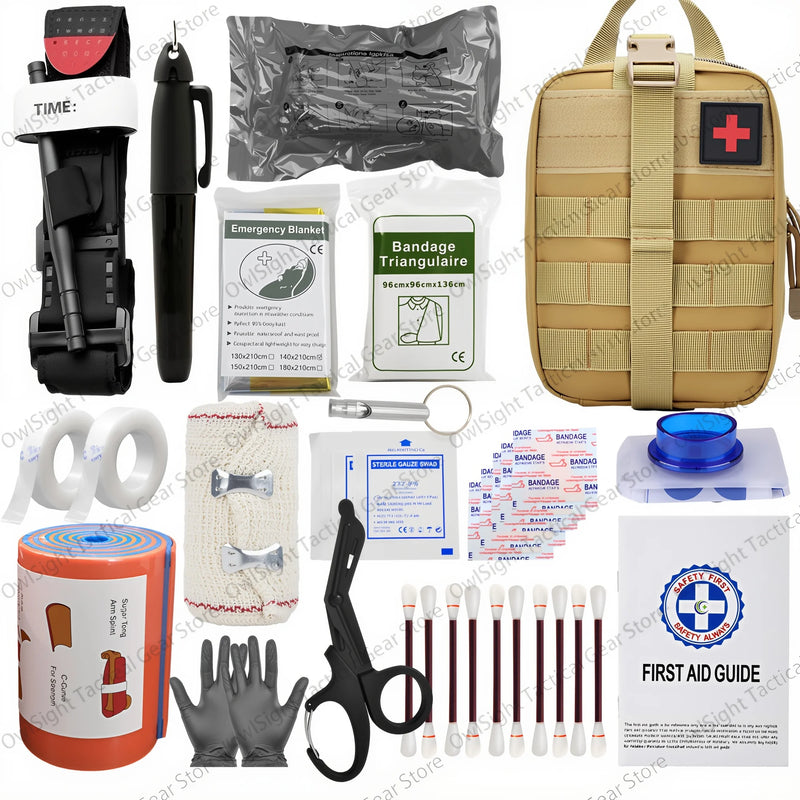 Outdoor Survival First Aid Kit with Molle Bag Medical Emergency IFAK Military Tourniquet Bleeding Control Israel Bandage