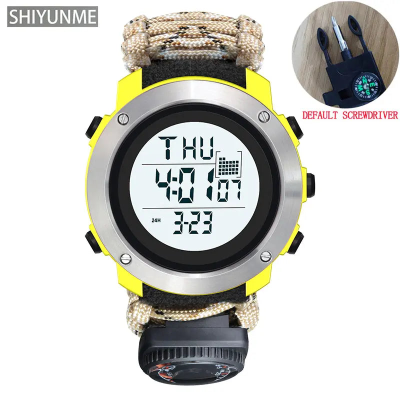 Relógio Esportivo Masculino SHIYUNME G Style para Camping ao Ar Livre com Bússola, Termômetro, Resistente à Água, LED, Digital, Militar