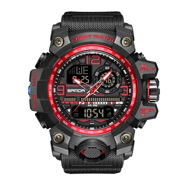 Relógio Digital Masculino SANDA 3133, Estilo Militar Esportivo, Cronômetro, Quartzo, Marca de Luxo, LED, Resistente à Água, Relógio Eletrônico Masculino