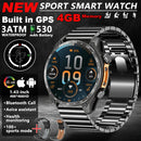 Novo Smartwatch GPS 2025 com mapas offline, memória de 4GB, reprodutor de vídeo, relógio inteligente esportivo militar masculino, resistente à água até 30m para natação, tela AMOLED.