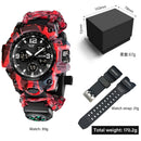 Relógio de pulso masculino multifuncional para atividades ao ar livre, com bússola, à prova d'água, movimento de quartzo LED e tecnologia digital.