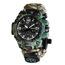 Relógio Militar de Sobrevivência ao Ar Livre Masculino Verde LED Digital Multifuncional à Prova d'Água com Duplo Visor