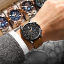 Relógio masculino militar original POEDAGAR, à prova d'água, luminoso, com pulseira de couro e mecanismo de quartzo, cronógrafo, data, luxo, para negócios.