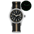 Relógio militar Militado ML05 com movimento de quartzo Ronda 515, cristal de safira abaulado com revestimento antirreflexo de alta transparência e luminescência, 38 mm, estilo vintage.