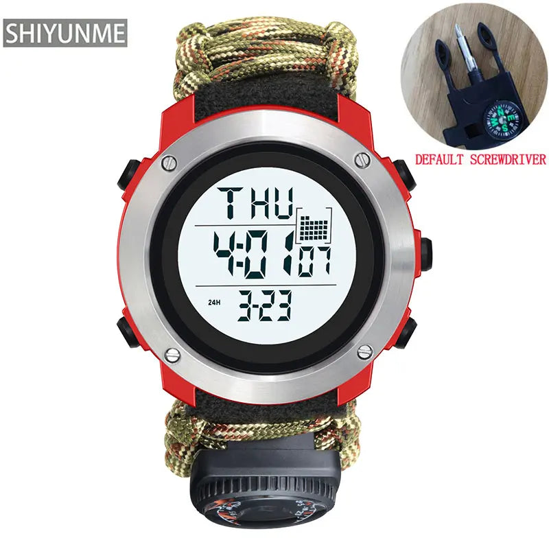 Relógio Esportivo Masculino SHIYUNME G Style para Camping ao Ar Livre com Bússola, Termômetro, Resistente à Água, LED, Digital, Militar