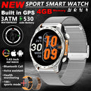 Novo Smartwatch GPS 2025 com mapas offline, memória de 4GB, reprodutor de vídeo, relógio inteligente esportivo militar masculino, resistente à água até 30m para natação, tela AMOLED.