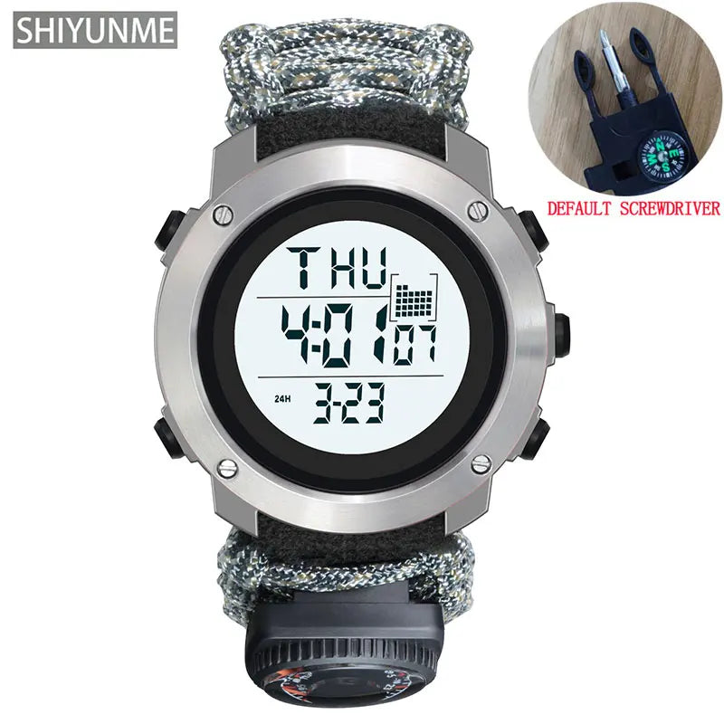 Relógio Esportivo Masculino SHIYUNME G Style para Camping ao Ar Livre com Bússola, Termômetro, Resistente à Água, LED, Digital, Militar