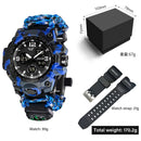 Relógio de pulso masculino multifuncional para atividades ao ar livre, com bússola, à prova d'água, movimento de quartzo LED e tecnologia digital.
