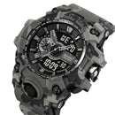 Relógio esportivo militar à prova de choque Skmei para homens, com design moderno, duplo fuso horário, mostrador grande, cronógrafo LED, à prova d'água e alarme.