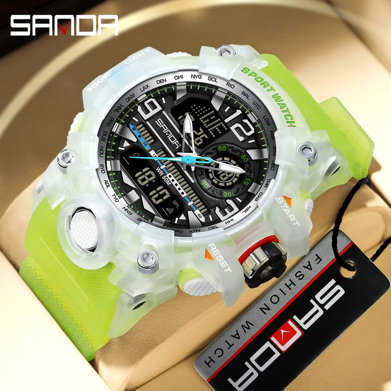 Relógio Digital Masculino SANDA 3133, Estilo Militar Esportivo, Cronômetro, Quartzo, Marca de Luxo, LED, Resistente à Água, Relógio Eletrônico Masculino