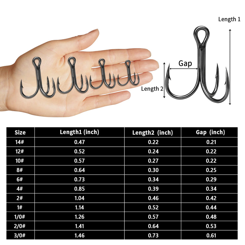 9KM 10Pcs Fishing Treble Hooks 3X Triple Hook Sea Fishing Hooks for Hard Lures for Freshwater Saltwater