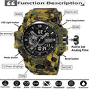 Relógio esportivo militar à prova de choque Skmei para homens, com design moderno, duplo fuso horário, mostrador grande, cronógrafo LED, à prova d'água e alarme.