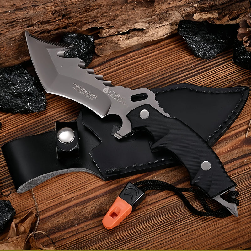 Faca de sobrevivência multifuncional para atividades ao ar livre com chave de fenda, ideal para mergulho, trilhas e camping. Fabricada em aço 5Cr15.