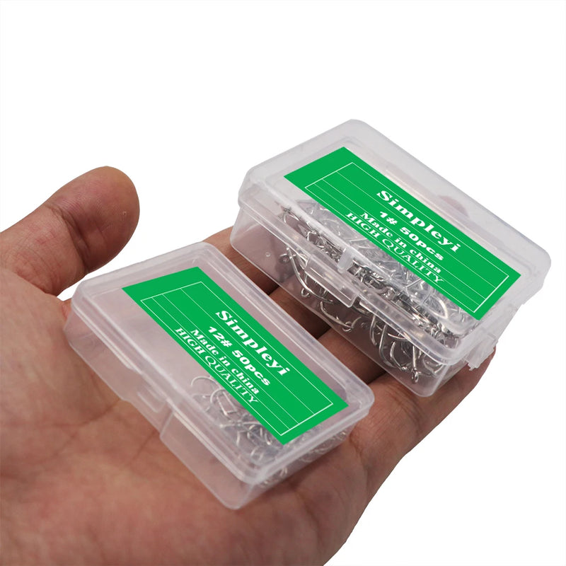 50pcs/Box Barbed High Carbon Steel Fishing Hooks Sea Worm Carp Single Circle Hook Set Fly Fishing Accessories Tackle  Fishhook