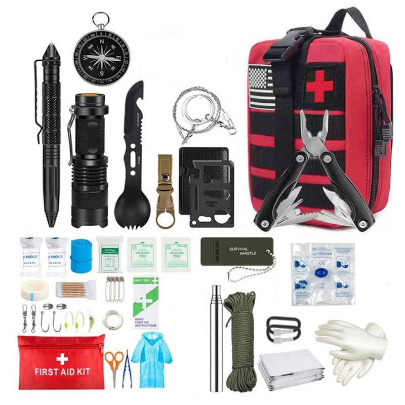 Kit de primeiros socorros de sobrevivência, conjunto completo de sobrevivência com sistema Molle, equipamento para atividades ao ar livre, kit de emergência, bolsa para traumas, kit de primeiros socorros individual para camping, trilhas e aventuras.
