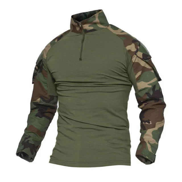 Camiseta tática masculina para atividades ao ar livre, caminhadas, combate militar, camuflagem CP, manga longa, caça, escalada, algodão, roupas esportivas.