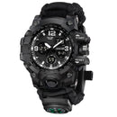 Relógio Militar de Sobrevivência ao Ar Livre Masculino Verde LED Digital Multifuncional à Prova d'Água com Duplo Visor