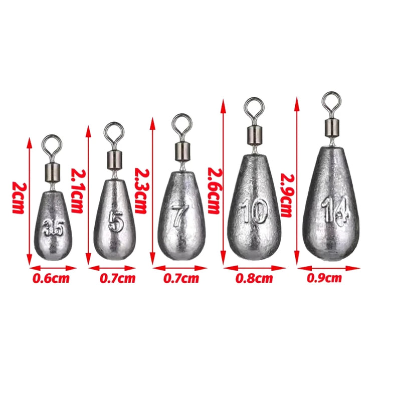 50pcs/set Fishing Weight Sinkers 3.5g 5g 7g 10g 14g Soft Bait Sinker Bass Fishing Tackle Accessories Tool for Free Slide Fishing