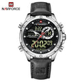 Relógio masculino NAVIFORCE, digital, esportivo, de luxo, marca renomada, com pulseira de couro militar, LED, quartzo, original para negócios.