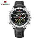 Relógio masculino NAVIFORCE, digital, esportivo, de luxo, marca renomada, com pulseira de couro militar, LED, quartzo, original para negócios.