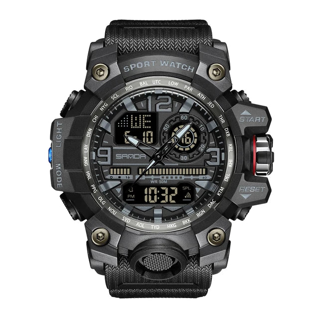 Relógio Digital Masculino SANDA 3133, Estilo Militar Esportivo, Cronômetro, Quartzo, Marca de Luxo, LED, Resistente à Água, Relógio Eletrônico Masculino
