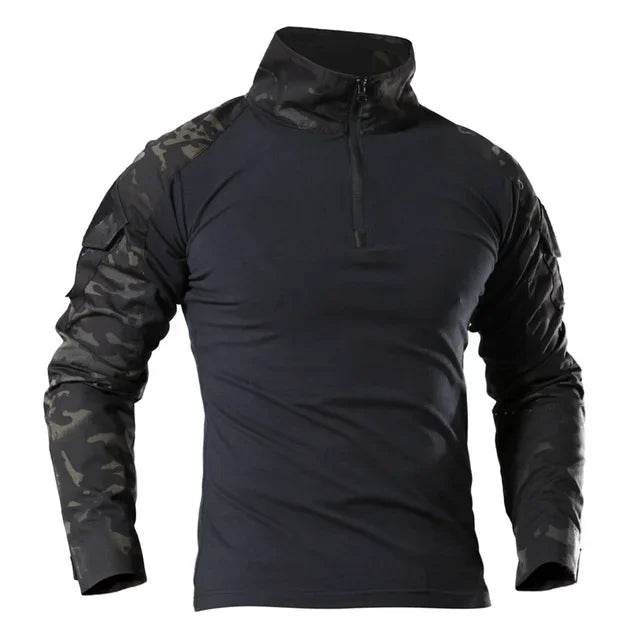Camiseta tática masculina para atividades ao ar livre, caminhadas, combate militar, camuflagem CP, manga longa, caça, escalada, algodão, roupas esportivas.
