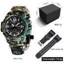 Relógio de pulso masculino multifuncional para atividades ao ar livre, com bússola, à prova d'água, movimento de quartzo LED e tecnologia digital.