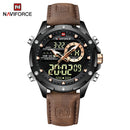 Relógio masculino NAVIFORCE, digital, esportivo, de luxo, marca renomada, com pulseira de couro militar, LED, quartzo, original para negócios.