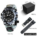 Relógio de pulso masculino multifuncional para atividades ao ar livre, com bússola, à prova d'água, movimento de quartzo LED e tecnologia digital.